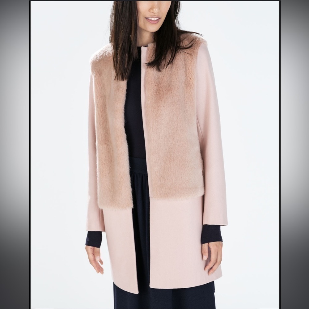 Zara Faux Fur Peacoat XS Light Pink